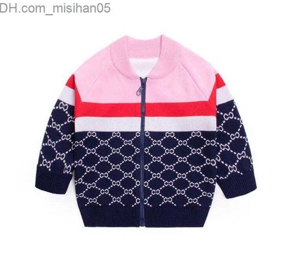 

cardigan kids designer clothes pink knitted jacket red cardigan baby girl sweaters zip up plaid knitwear jumper children coat z230721, Blue