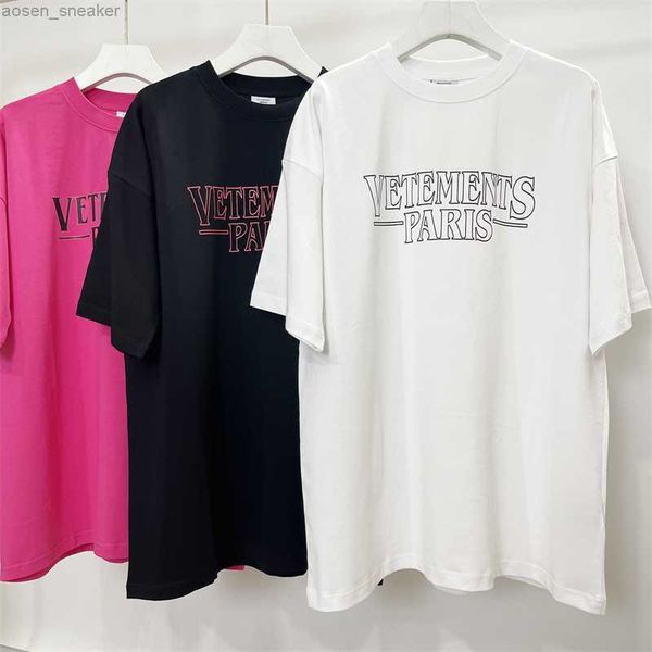 

summer vetements paris t-shirt men women simple casual vetements oversized vintage rose vtm t shirt tees, White;black