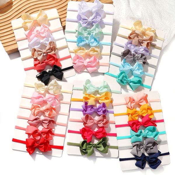 

6pcs newborn bows elastic hair bands headbands for baby girl flower nylon infant toddler hairband headwear kids hair accessorie, Slivery;white