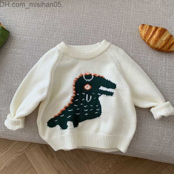 

pullover autumn winter new thick kids boys sweater cartoon dinosaur knit toddler sweater coat korean baby children knitwear pullover z23072, Blue
