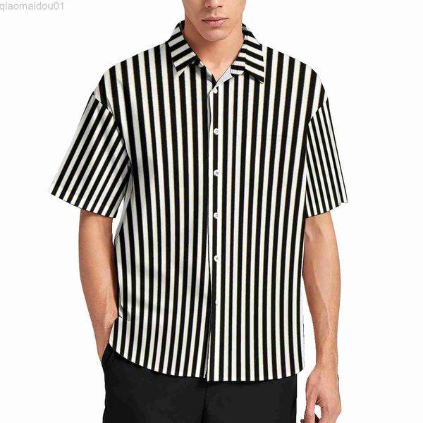 

men's casual shirts vertical striped blouses male black white lines casual shirts hawaiian short sleeve custom fashion oversized beach, White;black