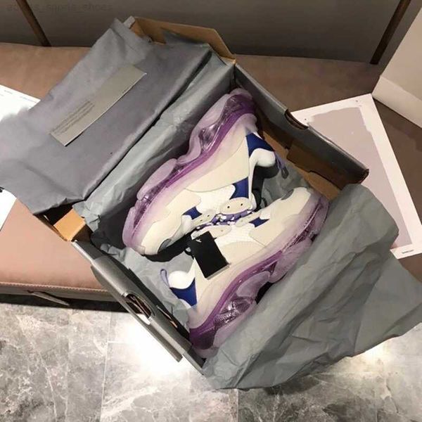 

designer new men's paris 17fw green triple s clear sole sneakers clear bottom men women bl black white low-vintage grandpa trainer no8