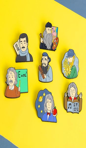 

creative classic art character newton van gogh beethoven shape metal enamel brooch retro fashion commemorative badge pin gift2120527, Blue