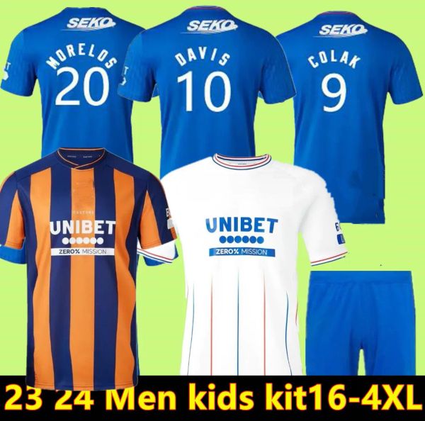 

23 24 glasgow rangers soccer jerseys 2023 2024 home blue sakala kent tavernier morelos colak hogan football shirt men kids kit fans player v, Black;yellow