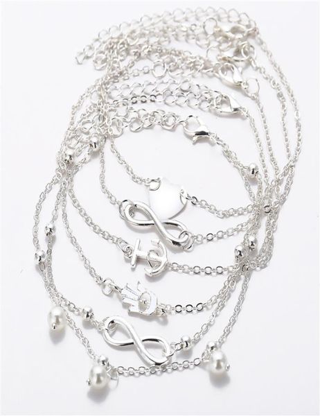 

anklets bracelet for women girls silver gold charm fashion peach heart anchor artificial pearl beads alloy sandal beach feet 5964820, Red;blue