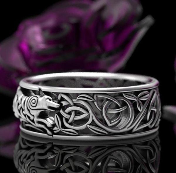 

cluster rings yo norwegian nordic viking wolf werewolf men039s ring punk jewelry3308957, Golden;silver