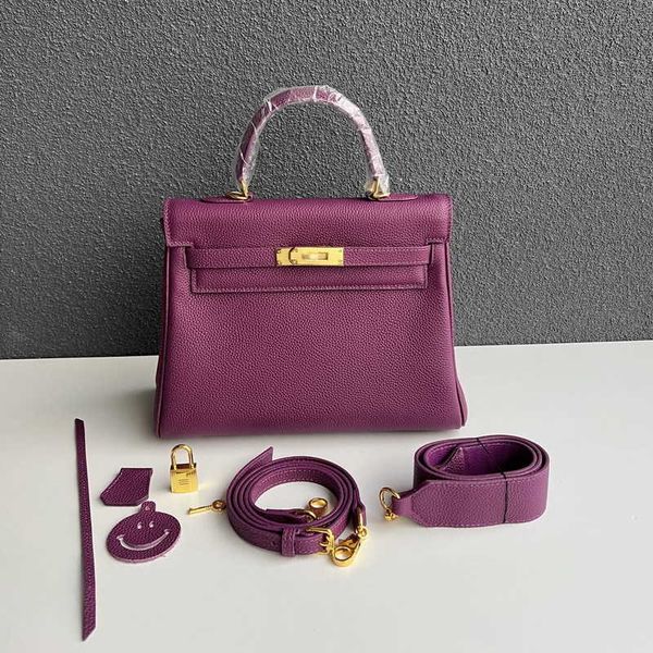 

2023 new layer cowhide original togo leather wide shoulder strap kelly bag handheld single oblique straddle women's