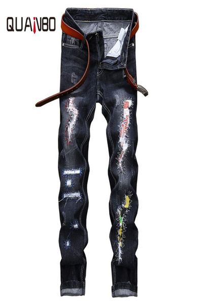 

2018 arrival new men jeans street ripped jeans patch straight beggar patch blue mens plus size 425841878