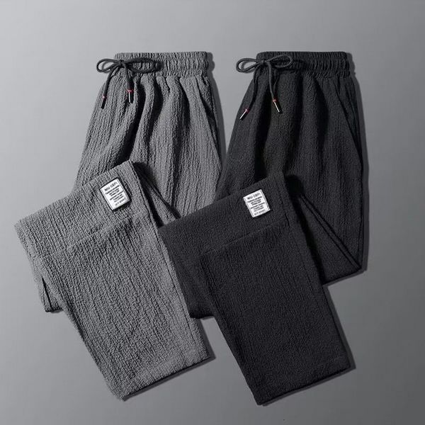 

men's pants men's linen pants summer breathable solid basic loose ankle-length trousers fitness summer pants casual men clothing s, Black