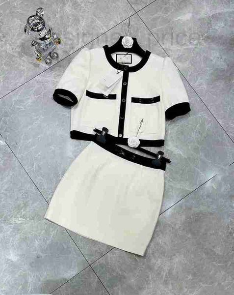 

two piece dress designer 23 spring/summer new style celebrity temperament reduce age show thin contrast short sleeve coat with high waist ha, White