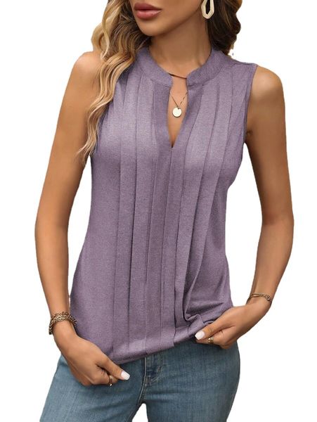 

women tanks v neck pleated tank plain casual camis soft sleeveless shirt, White