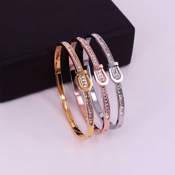 

h1-208 network red super flashing small belt buckle concealed fashion personality square diamond snap bracelet, Golden;silver