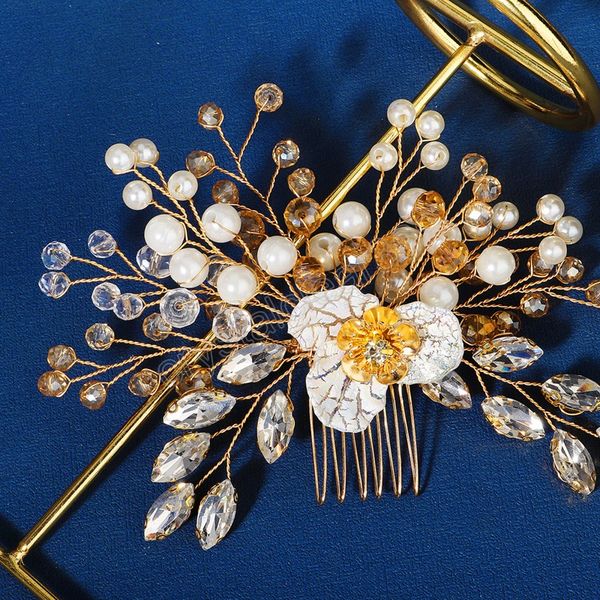 

sweet hair combs headdress gentle pearls elegant sunflower accessories for valentine's day christmas gift, Slivery;white
