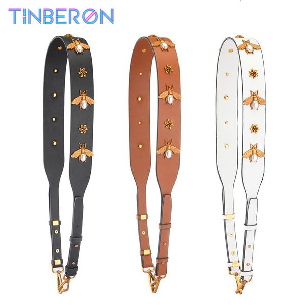

bag parts accessories tinberon bag strap fashion vintage gold metal bee bag strap real leather shoulder strap women replacement bag parts ac, Black