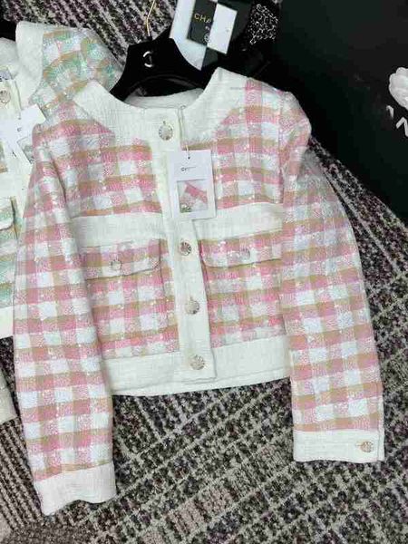 

women's jackets designer 2023 spring/summer new gentle sweet versatile reduced age light plaid contrast round neck short coat mg3d, Black;brown