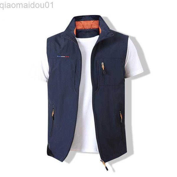 

men's jackets men waistcoat jackets vest 2022 spring new solid color stand collar climbing hiking work sleeveless with pocket m-6xl bra, Black;brown