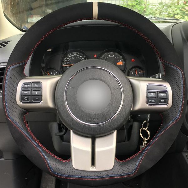 

hand-stitched black suede leather anti-slip car steering wheel cover for jeep grand cherokee 2011-2013 compass wrangler344s
