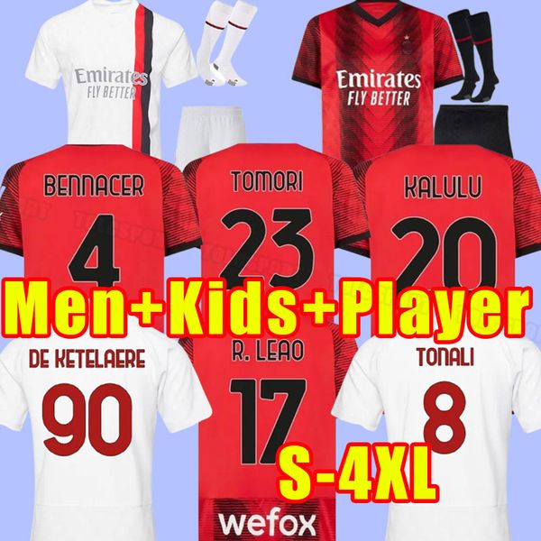 

23 24 home ac milans soccer jerseys 2023 2024 tomori giroud ibrahimovic de ketelaere 2022 tonali theo brahim football shirt fans player vers, Black;yellow