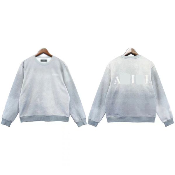 

a summer designer new men's and women's fry color gradient round neck hoodie autumn printed pullover american retro heavy wool ho, Black