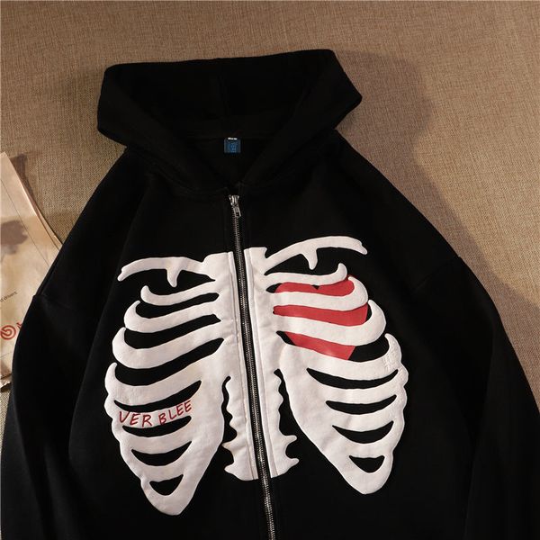 

men's hoodies sweatshirts harajuku oversized women hoodies gothic skeleton print long sleeve hooded sweatshirts y2k streetwear zip up h, Black