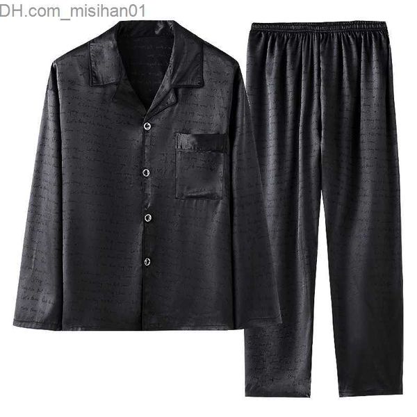 

men's sleepwear men's pajama set spring satin men's pajama set lapel button pajama long sleeved silk pajama z230721, Black;brown