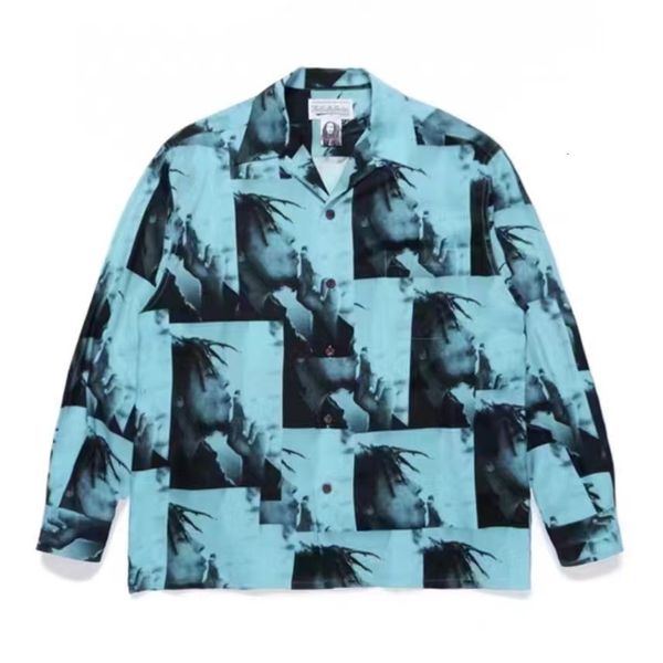 

men's casual shirts 2023 printed hawaii shirt men women loose fashion collar tee long sleeve 230720, White;black