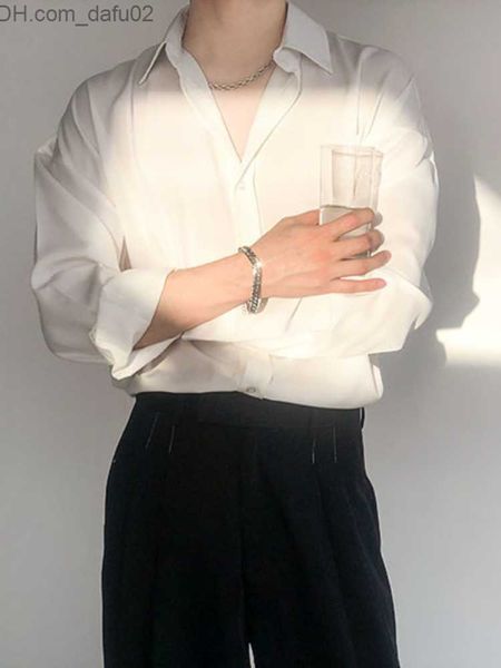 

men's sweaters zcsmll s-3xl polo collar men's shirt black green korean fashion long sleeve shirt loose casual single chest 2022 l6, White;black