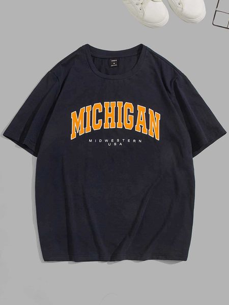 

men's fashion sporsity men cotton letter graphic crew neck, White;black