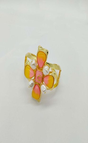 

2023 luxury quality charm bangle opened bracelets with nature beads and orange color in 18k gold plated have box stamp ps7514a9472190, Black