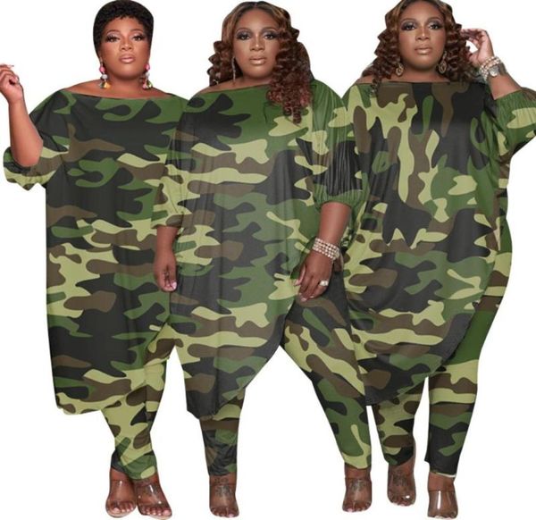 

casual dresses autumn style trendy plus size women clothing tracksuit womens long loose camouflage oblique shoulder whole drop7281486, Black;gray