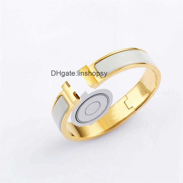 

high version quality titanium steel bangle h gold color bracelet for women gift jewelry colored enamel s388302s, Black