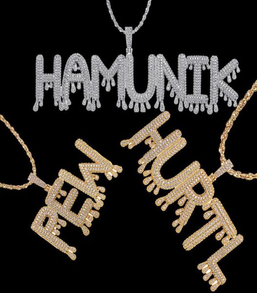 

new personalized diamond bubble initial letter custom name pendant necklace iced out cz 18k gold plated hiphop diy jewelry for men3790802, Silver