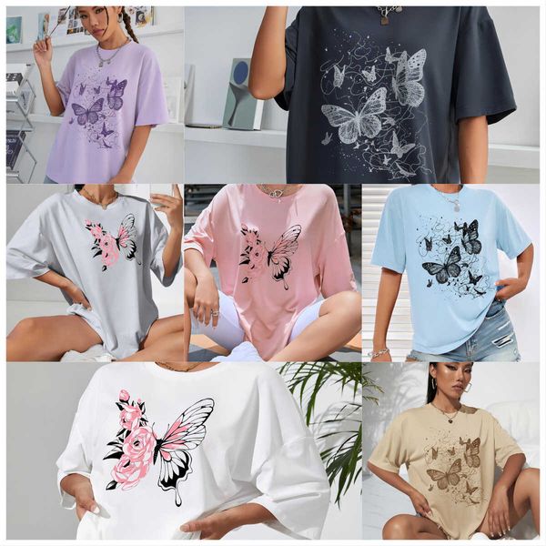 

butterfly print drop shoulder tee__, White