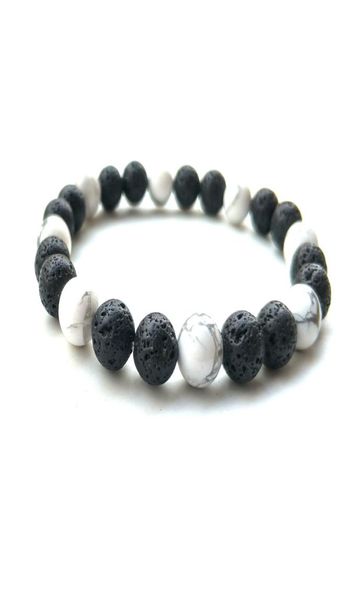 

8mm natural black lava stone white turquoise bracelet vaolcano stone aromatherapy essential oil diffuser bracelet for women yoga j8743894, Golden;silver