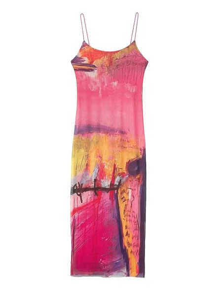 

basic casual dresses traf summer women long print dress 2023 elegant slim sling elastic vestidos sleeveless outwear 230720, Black;gray