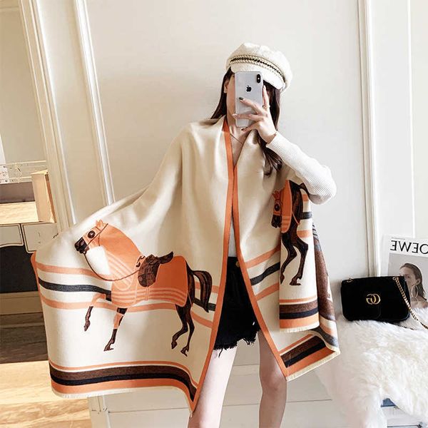 

whole designer h home winter scarf 2023h home imitation cashmere double sided printing carriage thickened warm shawl women's neck, Blue;gray