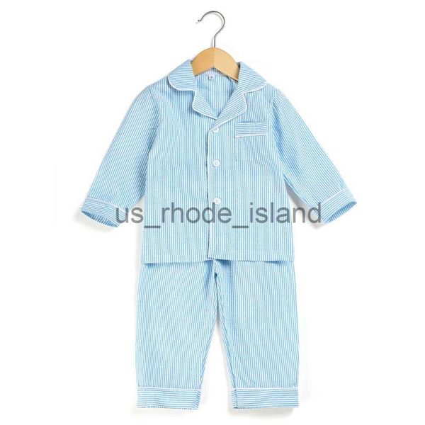 

pajamas boys pajamas cotton spring and summer toddler seersucker kids pajamas long sleeve stripe boutique home sleepwear pajamas kids x0721, Blue;red