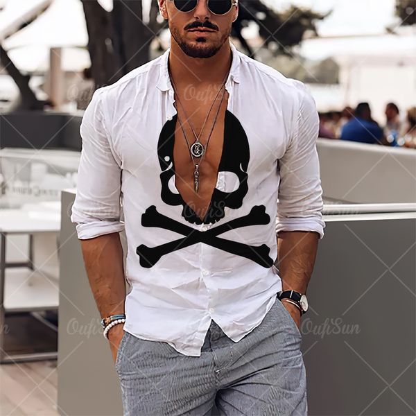

men's casual shirts skull shirt street hip hop 3d print long sleeve autumn party men clothing retro hawaiian 230720, White;black