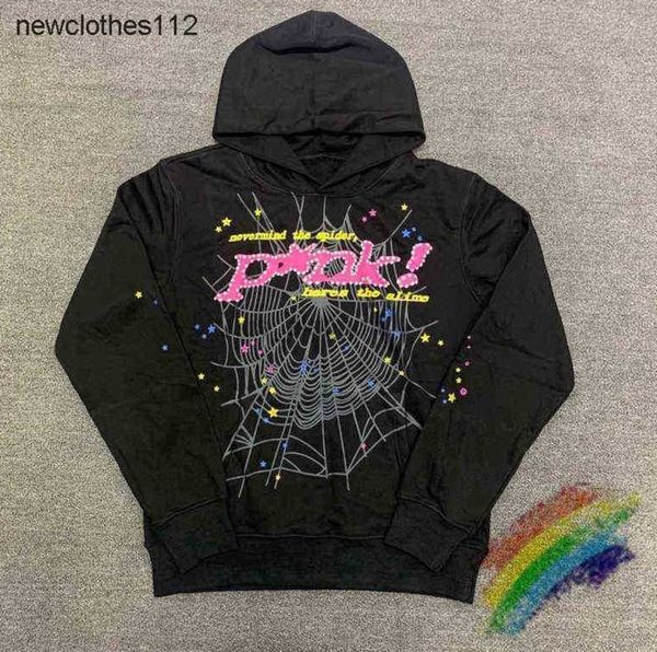

men's hoodies sweatshirts puff print sp5der hoodie men women heavy fabric spider web sweatshirts pullover g220908, Black