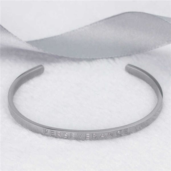 

selling engraved perseverance4mm flat opening c-type steel bracelet binding, Golden;silver