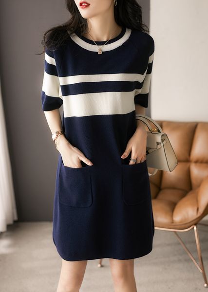 

new maje pullover tongle stripe knitted dress women, Black;gray