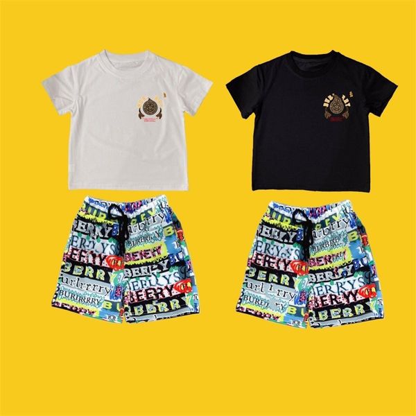 

designer t-shirt shorts 2 suits boys girls sports suits children's brand letters high end cotton summer a07, White