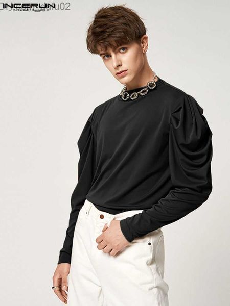 

men's sweaters men's casual t-shirt solid o-neck street clothing puff long sleeve t-shirt autumn fashion casual camisetas s-5xl z2, White;black