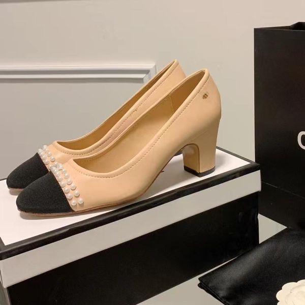 

women's formal shoes designer leather chunky heels spring fall pearls heeled boat shoes flats women's shoes classic dress shoes wi, Black