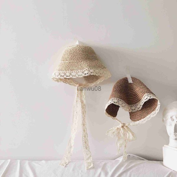 

kids' sunblock lace kids straw hat children panama cap for girls boys summer baby sun hat kids beach caps child fisherman caps for 05y, Blue