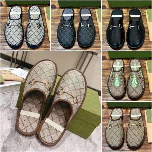 

horsebit slipper designer men slip-on sandal love parade elea slippers canvas rubber sole low heel mules flip flops casual wear lazy shoes g, Black