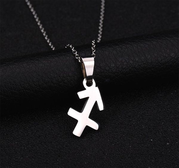 

new 12 constellations stainless steel 3 colors zodiac sign sagittarius pendant necklace name necklace birthday gift bijoux7112037, Silver