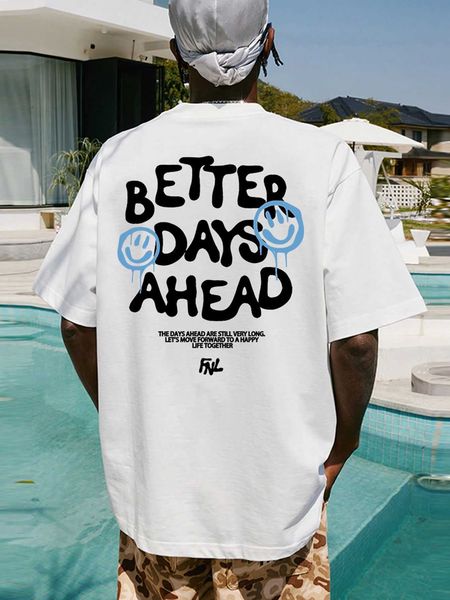 

men's fashion en slogan cartoon graphic, White;black