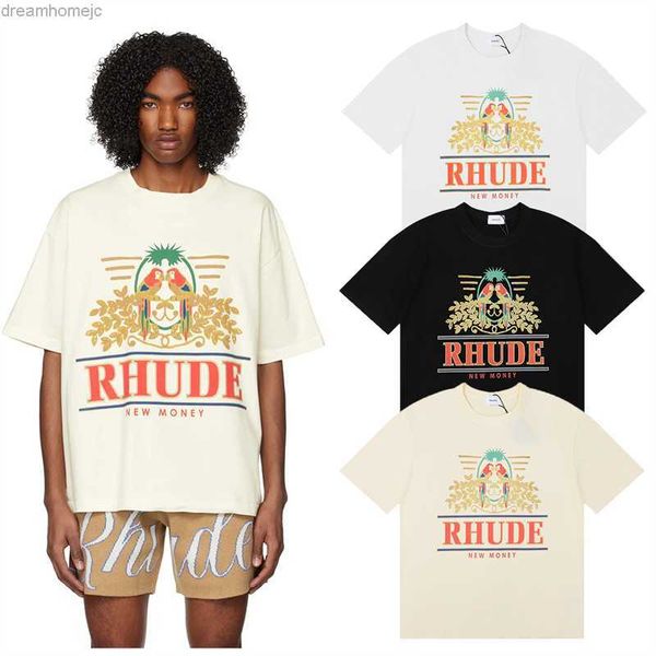 

2023 new parrot rhude t-shirt men women rhude summer tee anime clothes, White;black