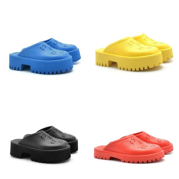 

with box luxurious designer sandals white platform sandals perforated g slip-on slipper slides rubber sandles mules comfort bottom sandalias, Black